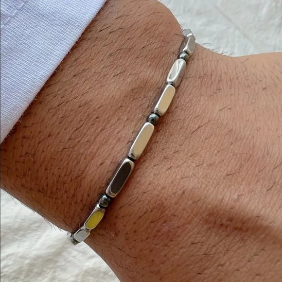 Mens 14K White Gold Chain Link Bracelet w/ Black Onyx 14 Karat Silver Jewelry